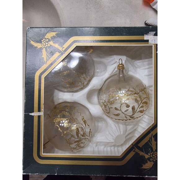 Pacific Rim Vintage Gold Glitter Ball Glass Christmas Ornaments Made In Italy - Picture 1 of 4
